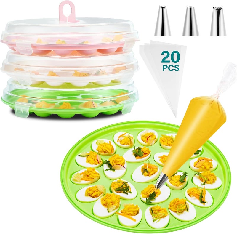 PAHTTO Deviled Egg Container with Lid, 3 Pack Stackable Deviled Egg Platter with Handle, 66-Slot Egg Carrier Tray for Fridge Storage, Easter, Christmas, Parties, Picnic, Dishwasher/Freezer Safe - Image 1